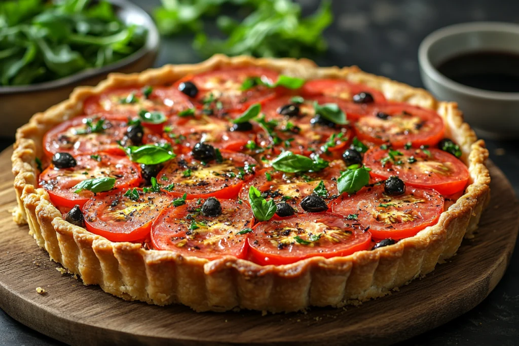 Torte mit Tomaten und Oliven