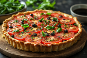 Torte mit Tomaten und Oliven