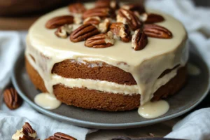 Veganer Kuchen mit Vanillecreme und Pekannüssen
