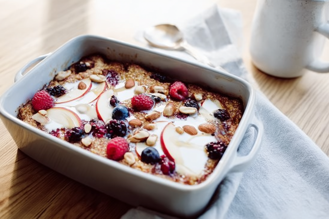 Quinoa mit Pflanzenmilch und gebackenen Früchten