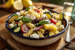 Nudelsalat mit Gurken und Feta