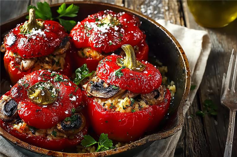 Gefüllte Paprika mit Reis und Champignons