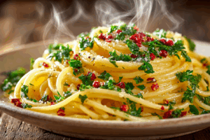 Spaghetti mit Knoblauch und Petersilie