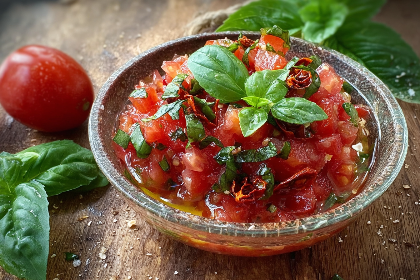 Tomatentatar mit frischem Basilikum