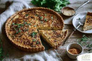 Vegane Quiche mit karamellisierten Zwiebeln
