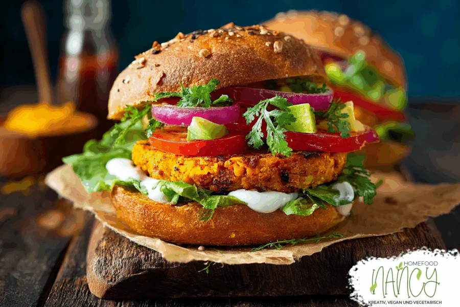 Veganer Süßkartoffel- und weiße Bohnenburger