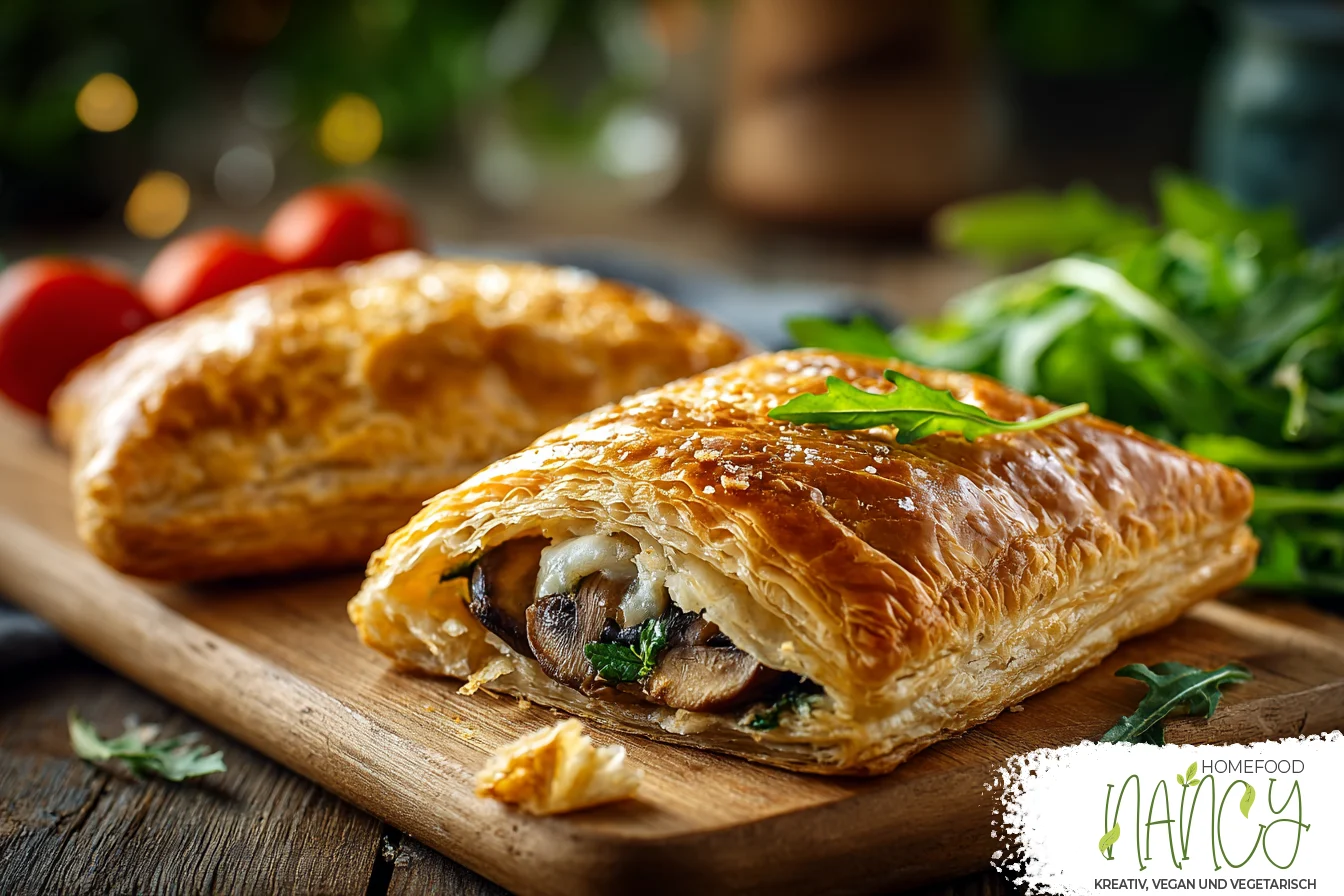 Vegane Blätterteigtaschen mit Pilzen