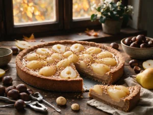 Vegane Birnen-Maronen-Tarte mit Kastanienmehl
