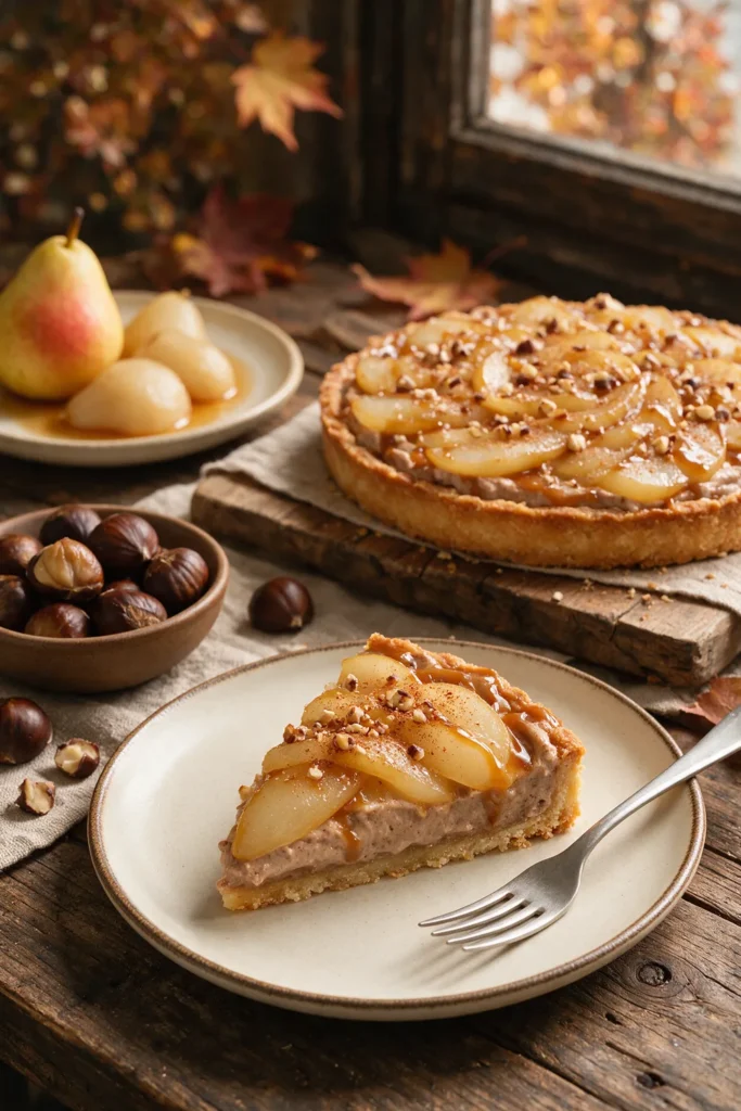 Vegane Birnen-Maronen-Tarte mit Kastanienmehl – Rezept