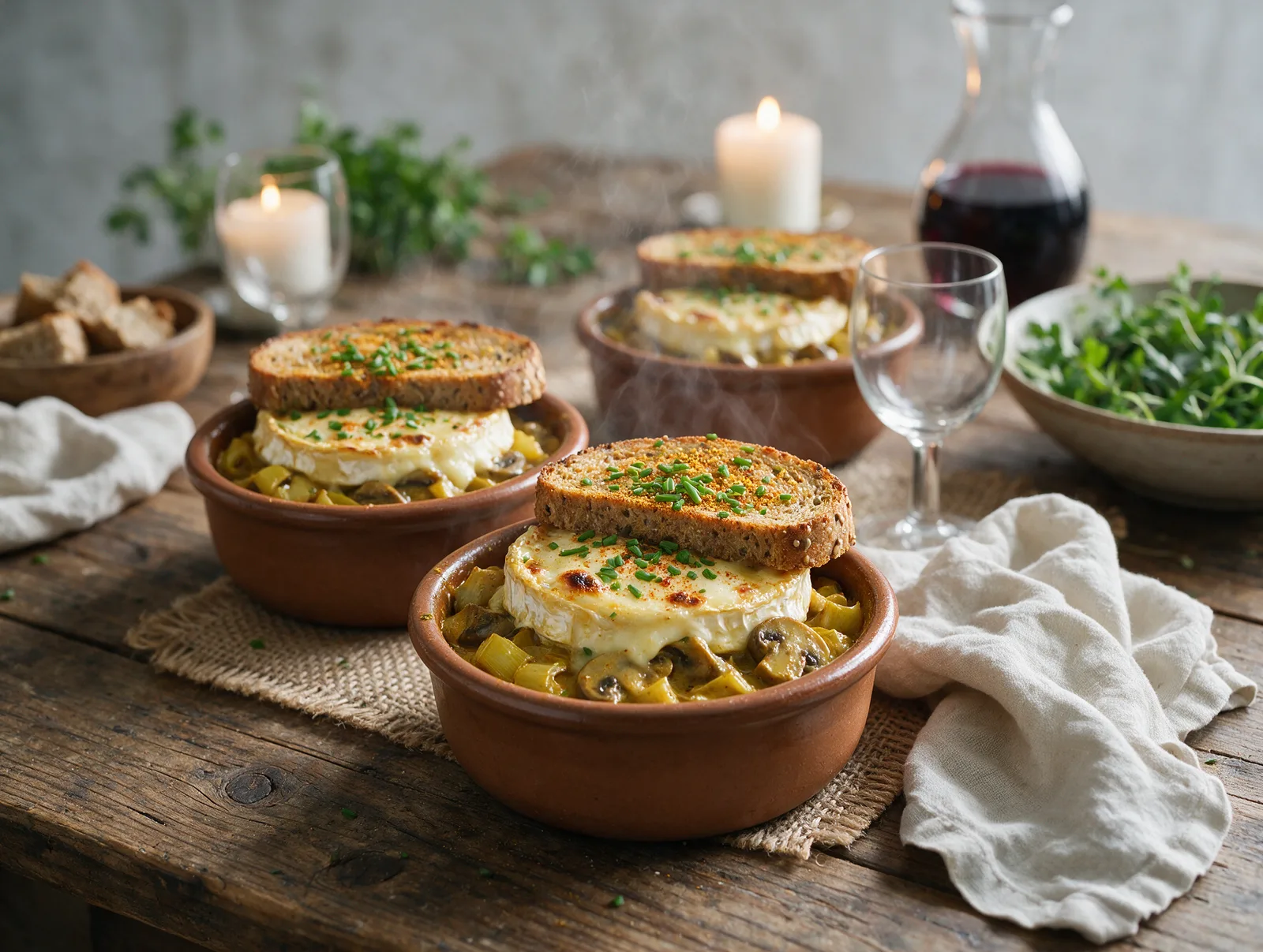 Vegane Lauch-Pilz-Cocotte mit Camembert