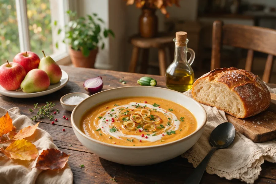 Cremige Süßkartoffel-Lauch-Suppe mit Kokos