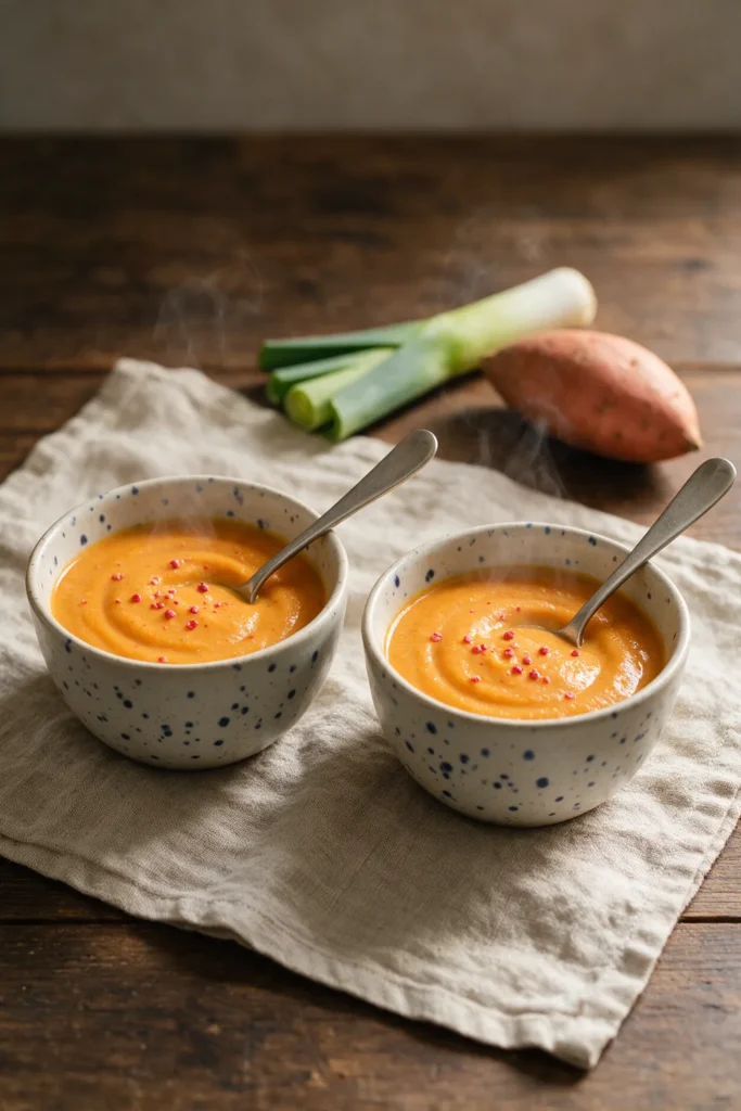 Vegane Süßkartoffel-Lauch-Suppe mit Kokos – Rezept